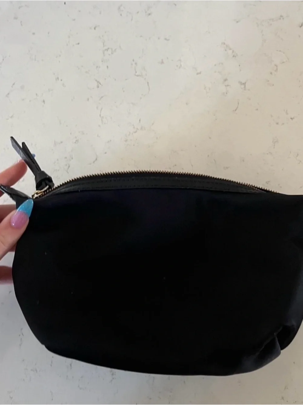 kate spade black nylon zip cosmetic pouch with gold-tone zipper